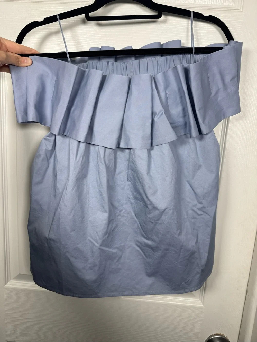Anthropologie Mare Mare Periwinkle Blue Pleated Ruffle Off Shoulder Top NWT XS - Picture 4 of 9